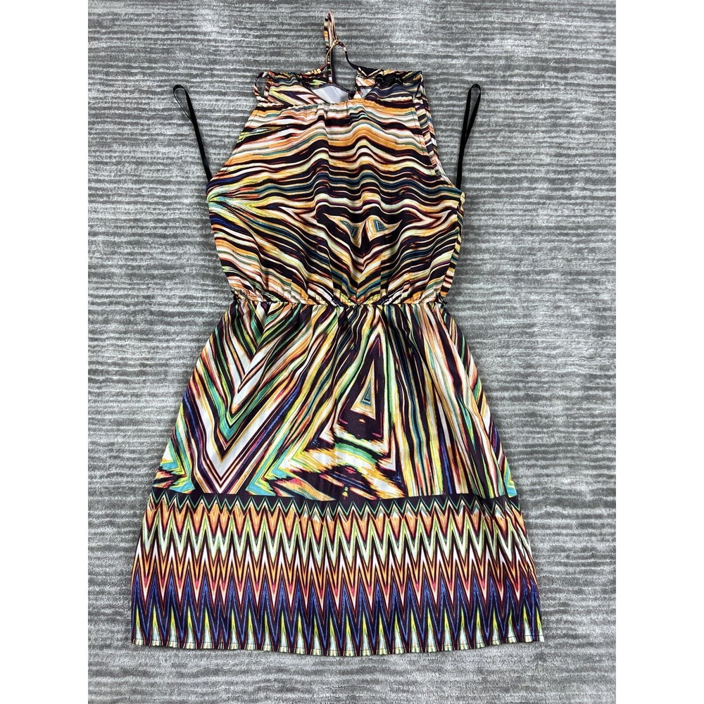 City Triangles Dress Womens M Multi Color Geometric Halter Chevron 9714-A940